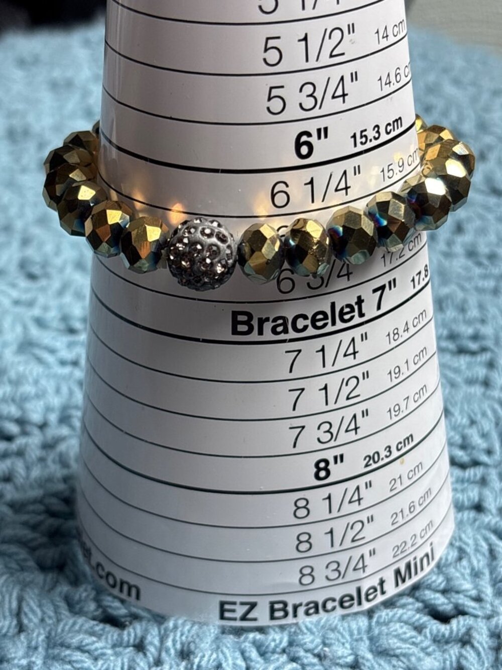 Goldtone Faceted Glass Beaded Stretchy Bracelet Grey Rhinestone Pave Bead